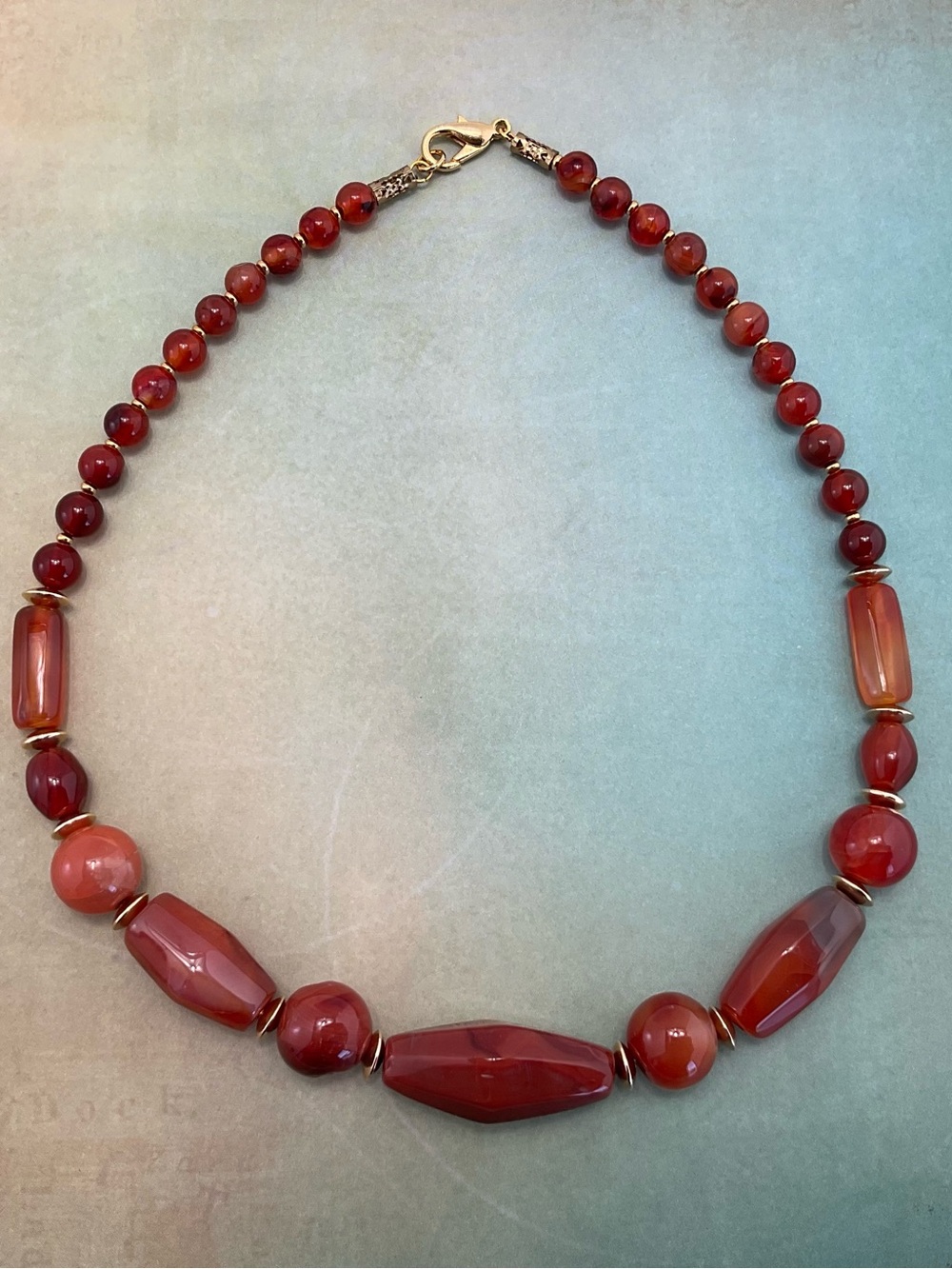 Vintage Carnelian Necklace with Gold Plate Accent Beads, BoHo, 18 1/2" Long - Picture 11 of 11